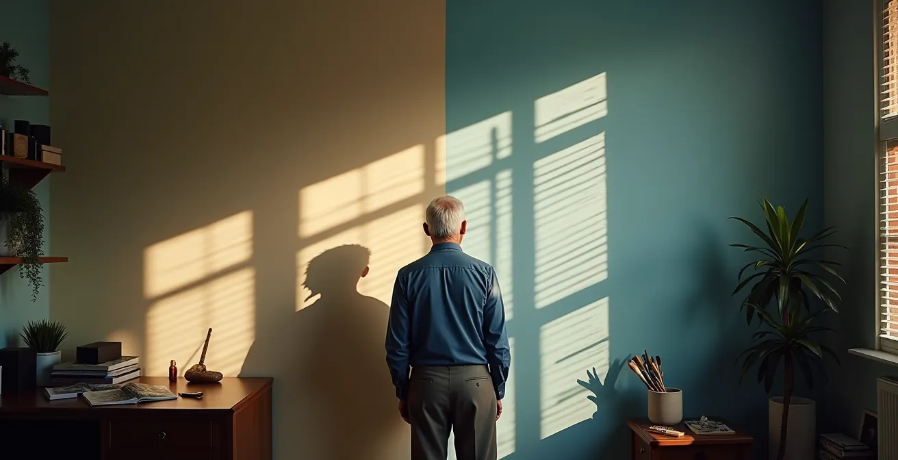 Visual metaphor of a person transitioning from structured work life to unstructured retirement