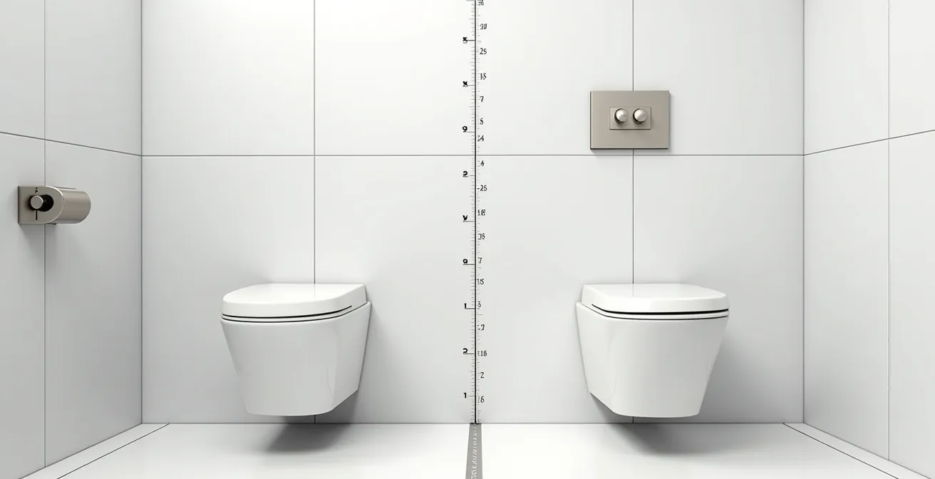 Side-by-side comparison of standard versus comfort height toilet installations