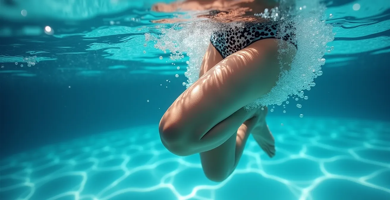 Underwater perspective showing water pressure effects during aqua aerobics